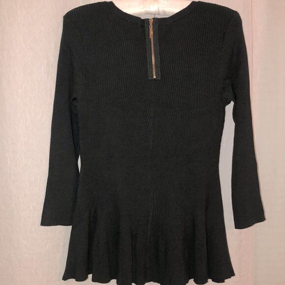 Catherine Malandrino M Green Peplum Knit Ribbed Crewneck Quarter Sleeve Sweater - Picture 2 of 8